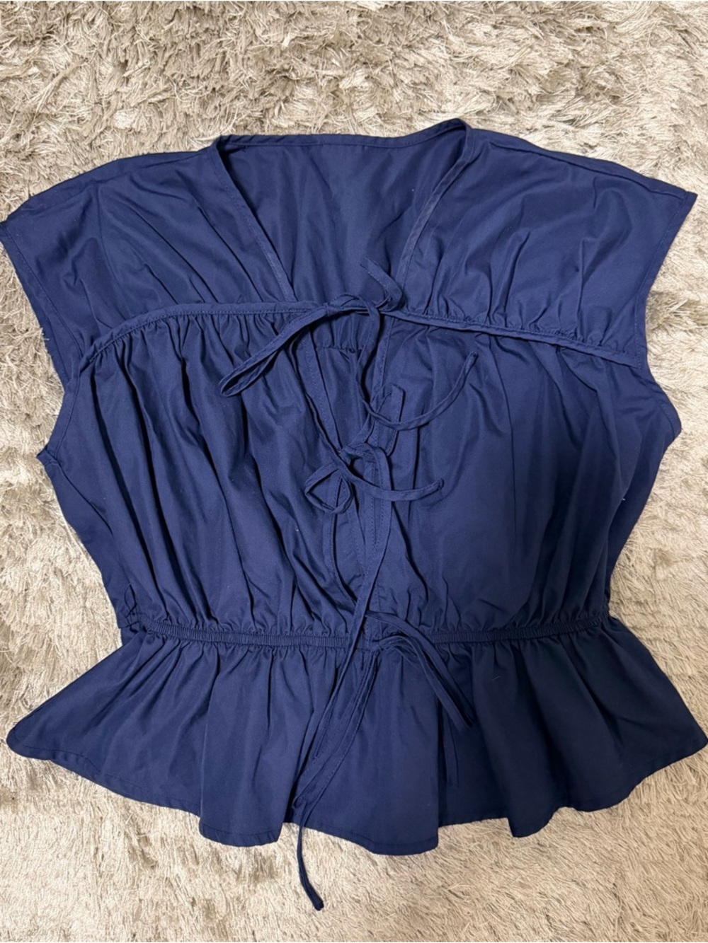 SHEIN Navy Front-Tie Peplum Blouse
